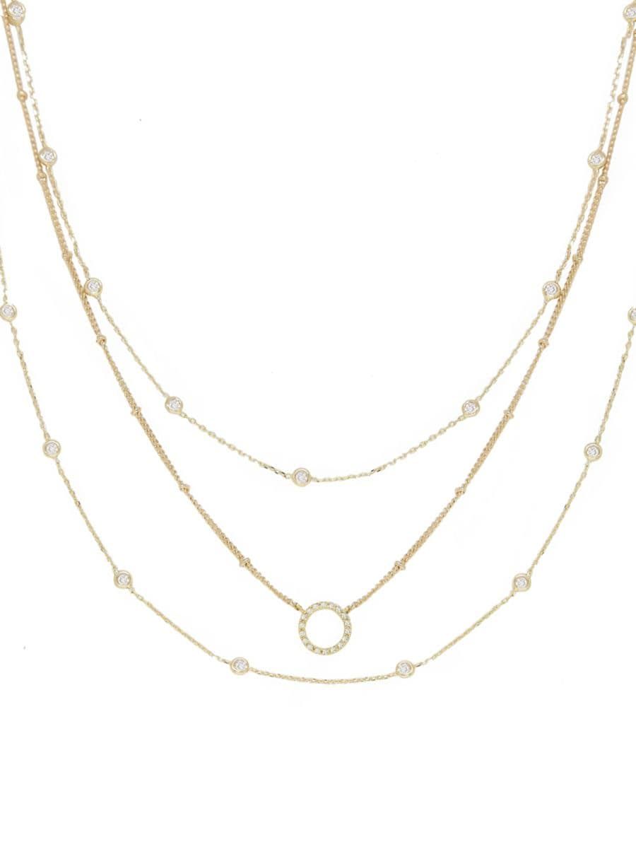 Monroe Crystal Strand 18K Gold-Plated Layered Necklace | Saks Fifth Avenue