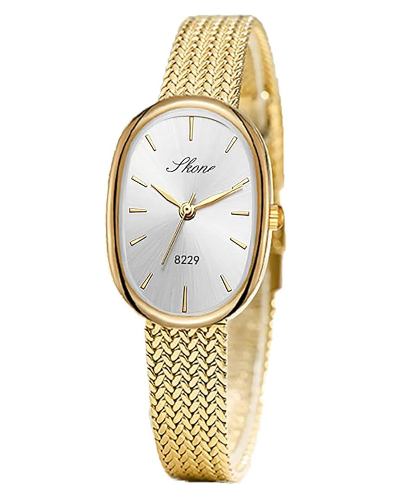 Elegant Watches for Women Oval Ultra-Thin Dial Easy Reader Watch Fashion Women Stainless Steel Ba... | Amazon (US)