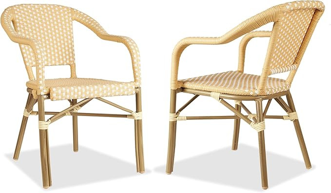 PURPLE LEAF Bistro Chair (Set of 2) French Hand-Woven Wicker Armchairs for Outdoor Patio Porch Ga... | Amazon (US)