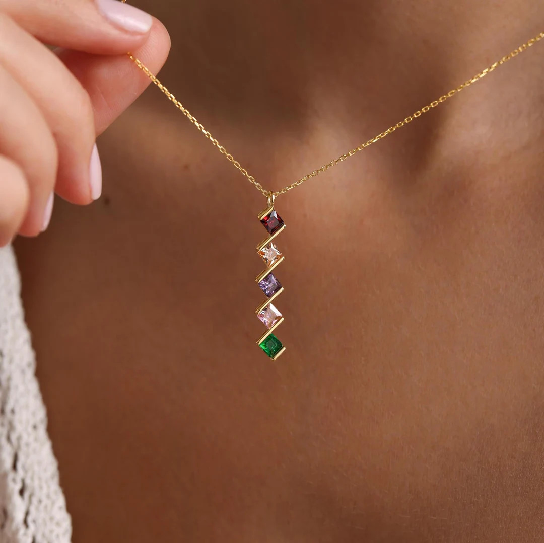 Sterling Silver Family Birthstone Necklace, Gold Square Birthstone Necklace, Birthstone Jewelry, ... | Etsy (DACH)