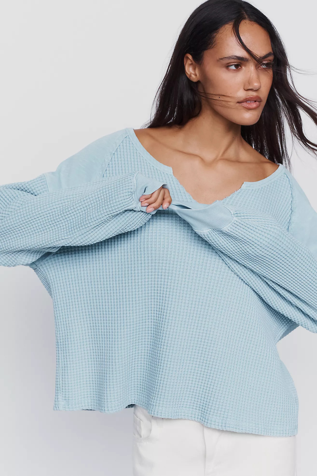 100% Cotton Waffle V-Neck Sweatshirt | Anthropologie (US)