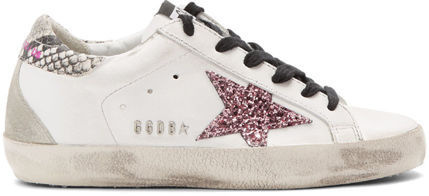 White Glitter Star Snakeskin Superstar Sneakers | SSENSE