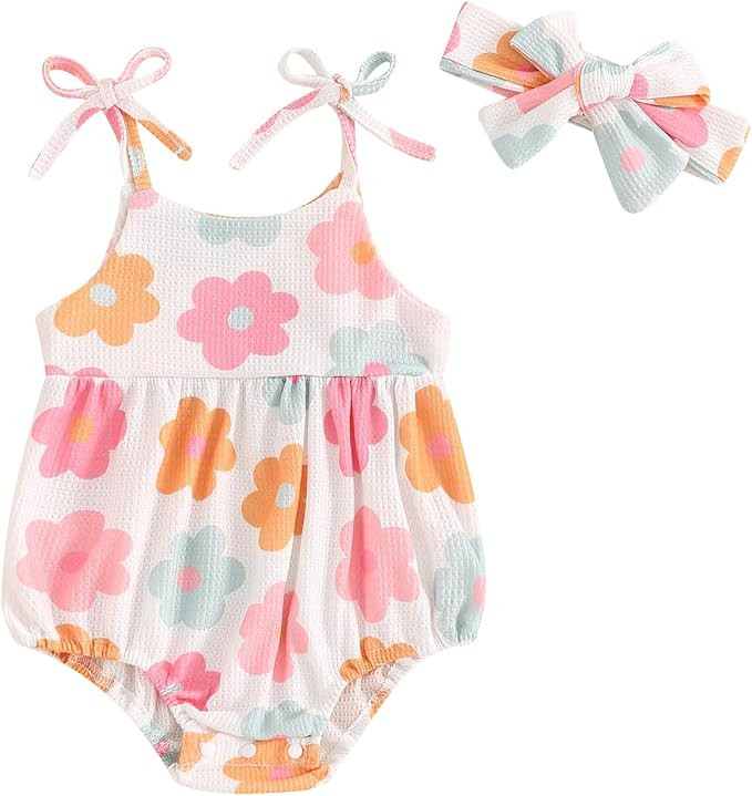 Hoanselay Summer Baby Girl Clothes Newborn Floral Bubble Romper Strap Sleeveless Jumpsuit Playsui... | Amazon (US)