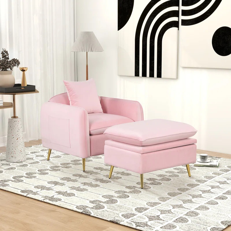 35.3"W Accent Recliner Chair With Ottoman With Storage And Golden Leg, Modern Velvet Armchair Wit... | Wayfair Professional