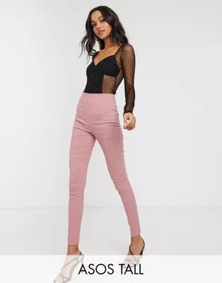 ASOS DESIGN Tall high waist pants in skinny fit in pink | ASOS | ASOS (Global)
