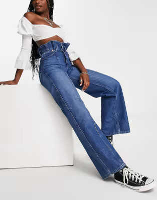Weekday Destin paperbag jeans in blue | ASOS (Global)