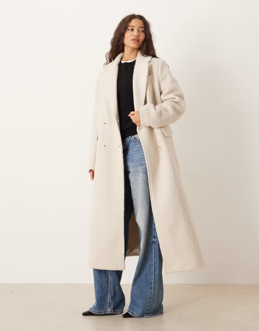 Gina Tricot long boucle midi coat in cream-White | ASOS (Global)
