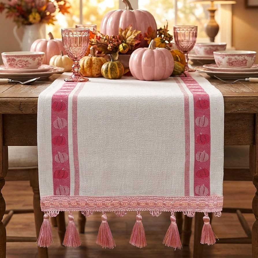 Fall Table Runner Pumpkin Pink Runners Autumn Table Decorations Erbroidered Macrame Holiday Kitch... | Amazon (US)