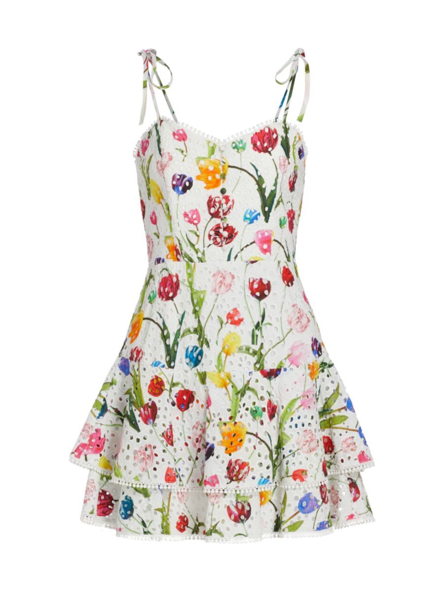 Rosette Floral Eyelet Cotton Minidress | Saks Fifth Avenue