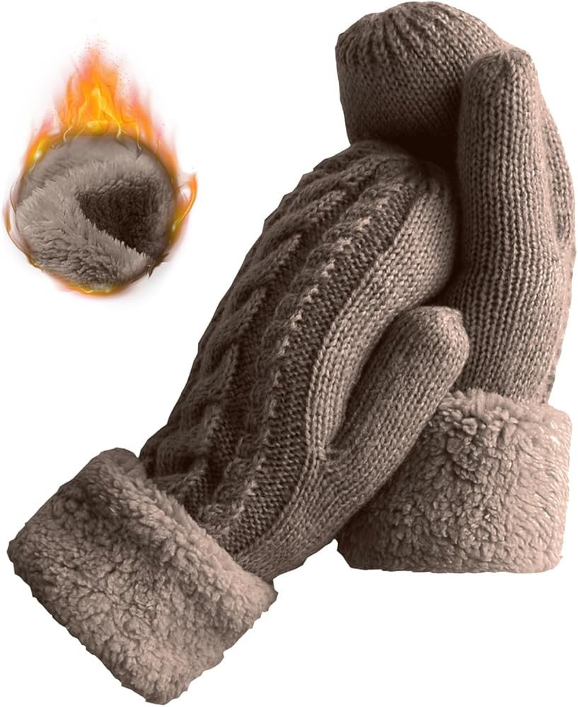 Whiteleopard Women's Winter Gloves Warm Lining - Cozy Wool Knit Thick Gloves Mittens | Amazon (US)