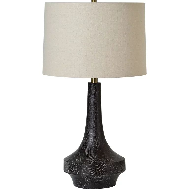 26.25" Antique Brass Wood Table Lamp with Natural Linen Shade - Walmart.com | Walmart (US)