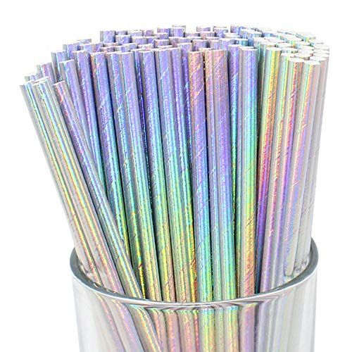 Just Artifacts Iridescent Disposable Drinking Party Paper Straws (100pcs, Silver) | Amazon (US)