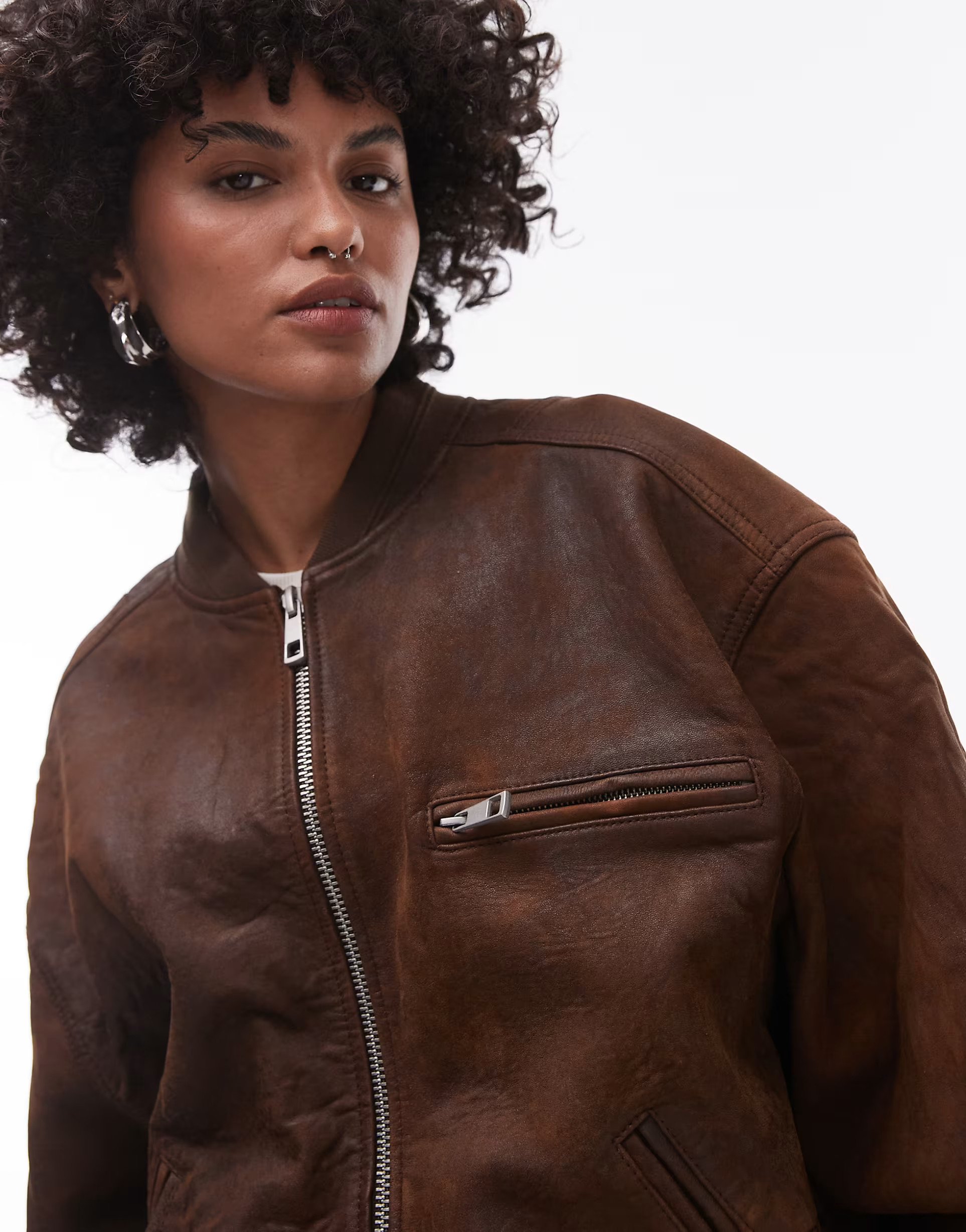 Topshop premium real suede bomber jacket in brown | ASOS (Global)