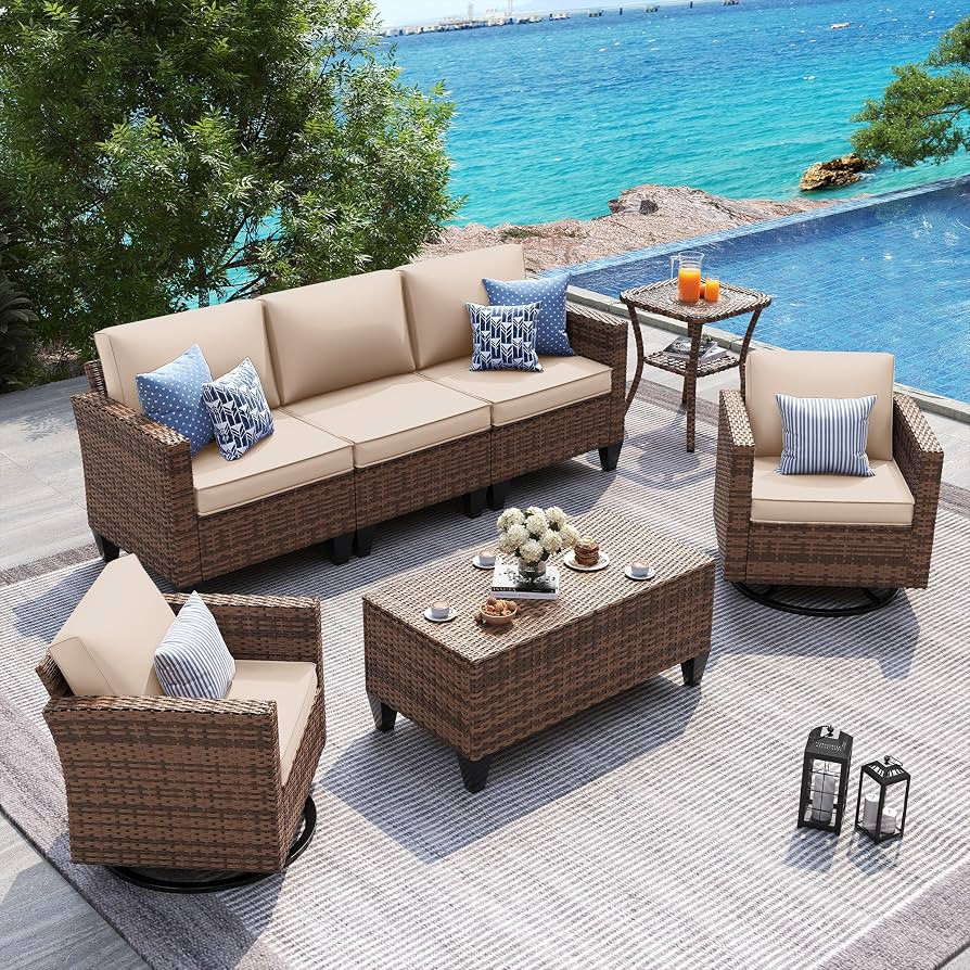 UDPATIO Patio Furniture Set, 5 Pieces Outdoor Conversation Sets with Rocking Swivel Chairs, Wicke... | Amazon (US)