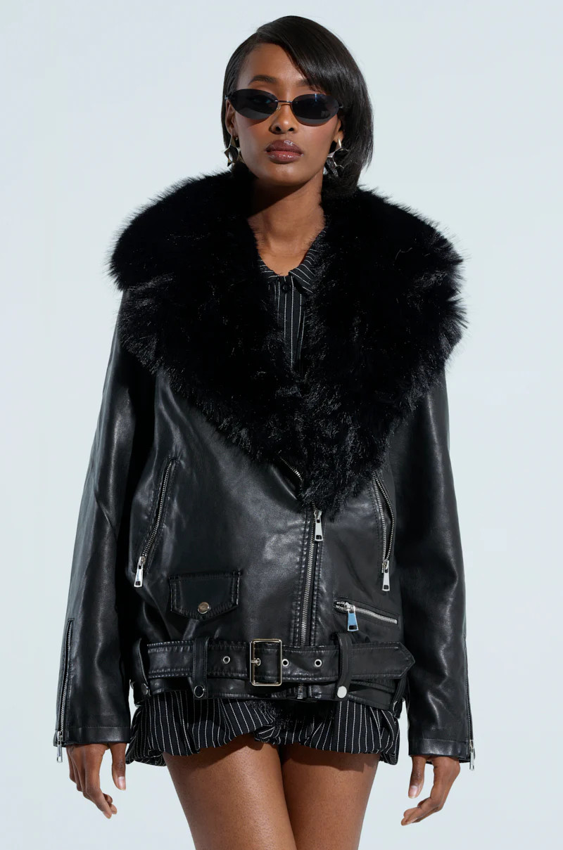 ON THE GO FUR TRIM MOTO IN BLACK | AKIRA