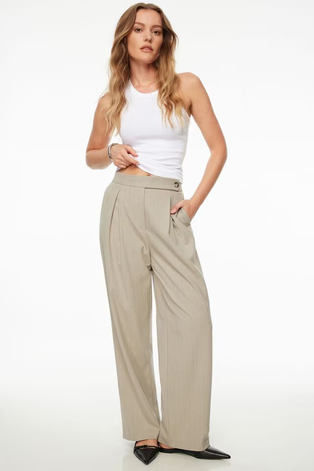 Pleated Pinstripe Wide Leg Pants | Dynamite Clothing
