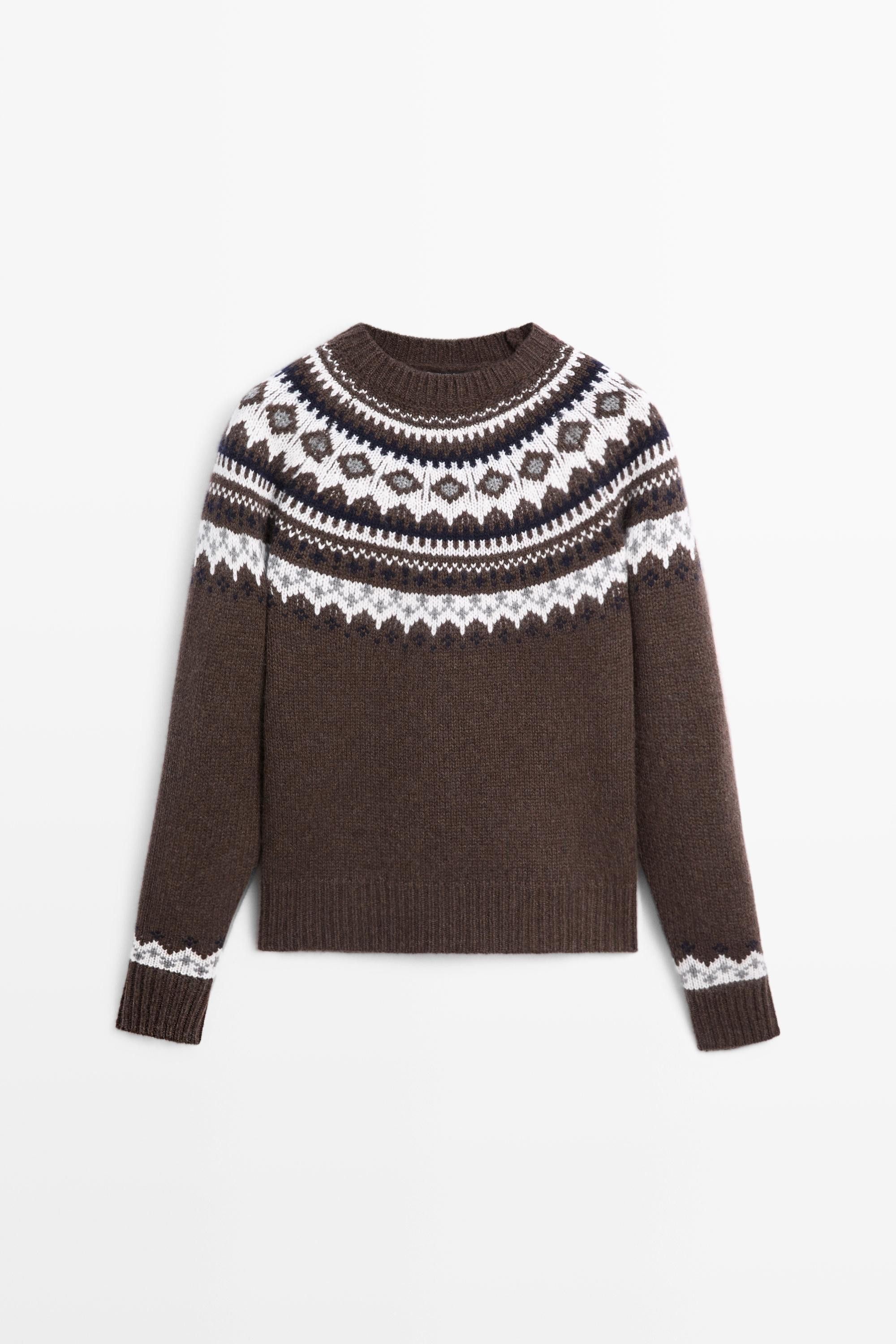 Wool-blend jacquard knit sweater | Massimo Dutti UK
