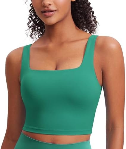 CRZ YOGA Butterluxe Square Neck Crop Tank Tops for Women - Workout Longline Sports Bras Padded Yo... | Amazon (US)
