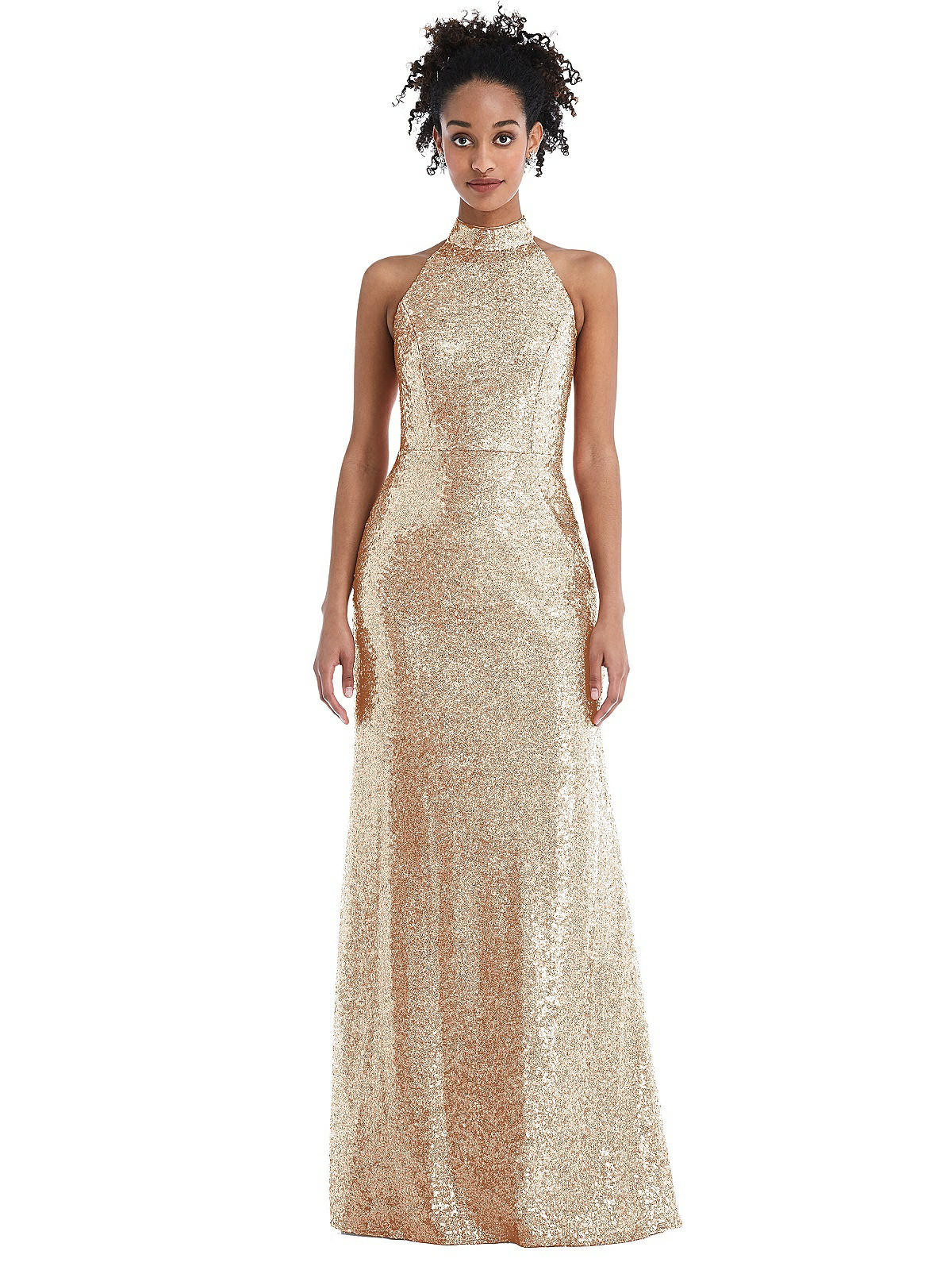 Stand Collar Halter Sequin Trumpet Gown | The Dessy Group