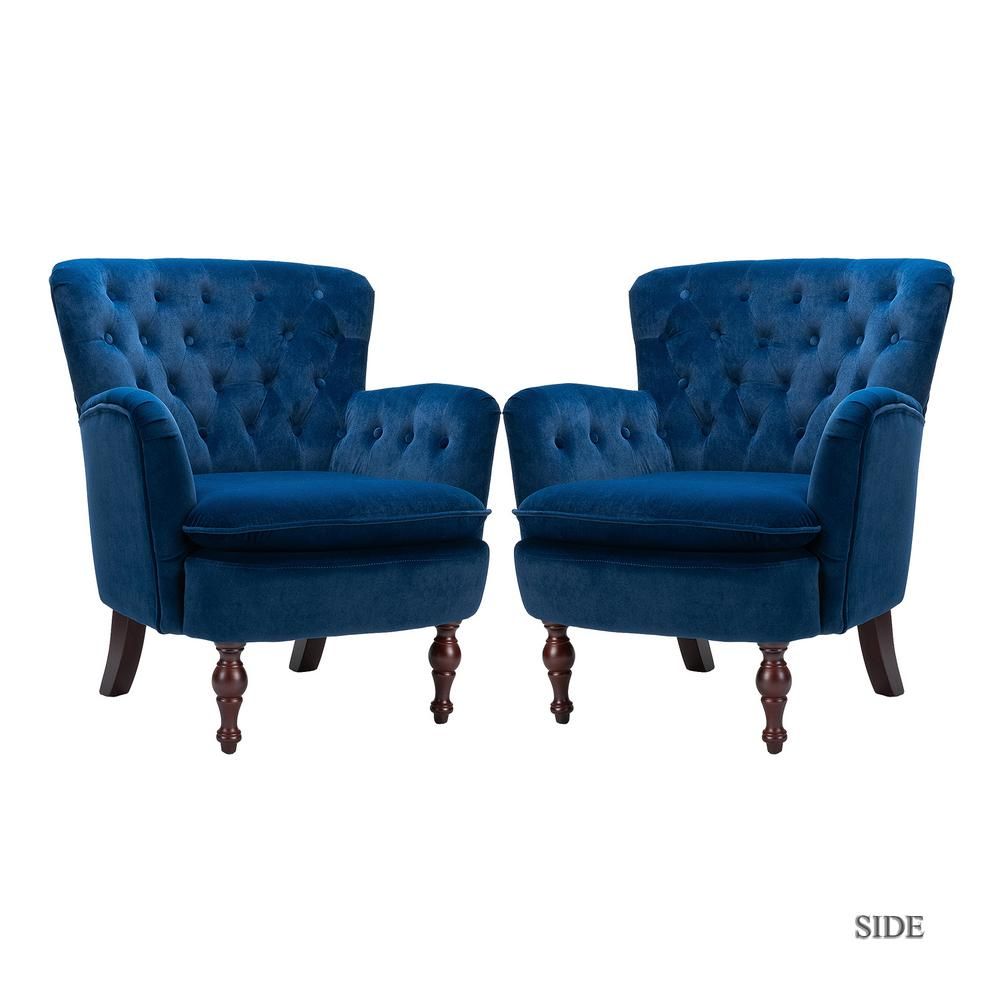 JAYDEN CREATION Isabella Navy Tufted Accent Chair (Set of 2), Blue | The Home Depot