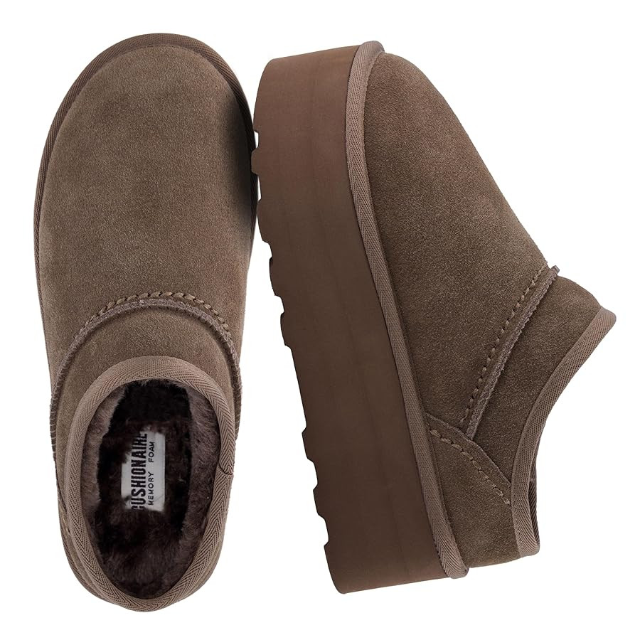 CUSHIONAIRE Women's Huggy Genuine Suede Cozy Mule Platform +Memory Foam, Wide Widths Available | Amazon (US)