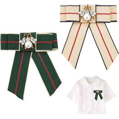 2Pcs Crystal Bee Bow Brooch Alloy Bee Pre-Tied Tie Brooch Dark Green & Gold Stripe Bow Tie Vintage Bow Tie Brooch Crystal Bee Brooch for Party Wedding Everyday Wear | Walmart (US)