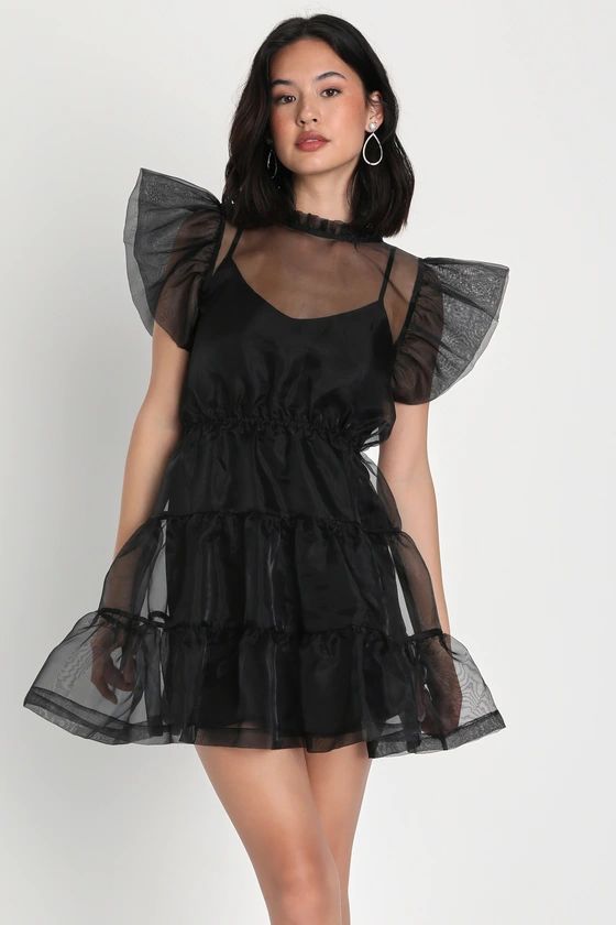 Moment of Drama Black Sheer Organza Tiered Ruffled Mini Dress | Lulus (US)