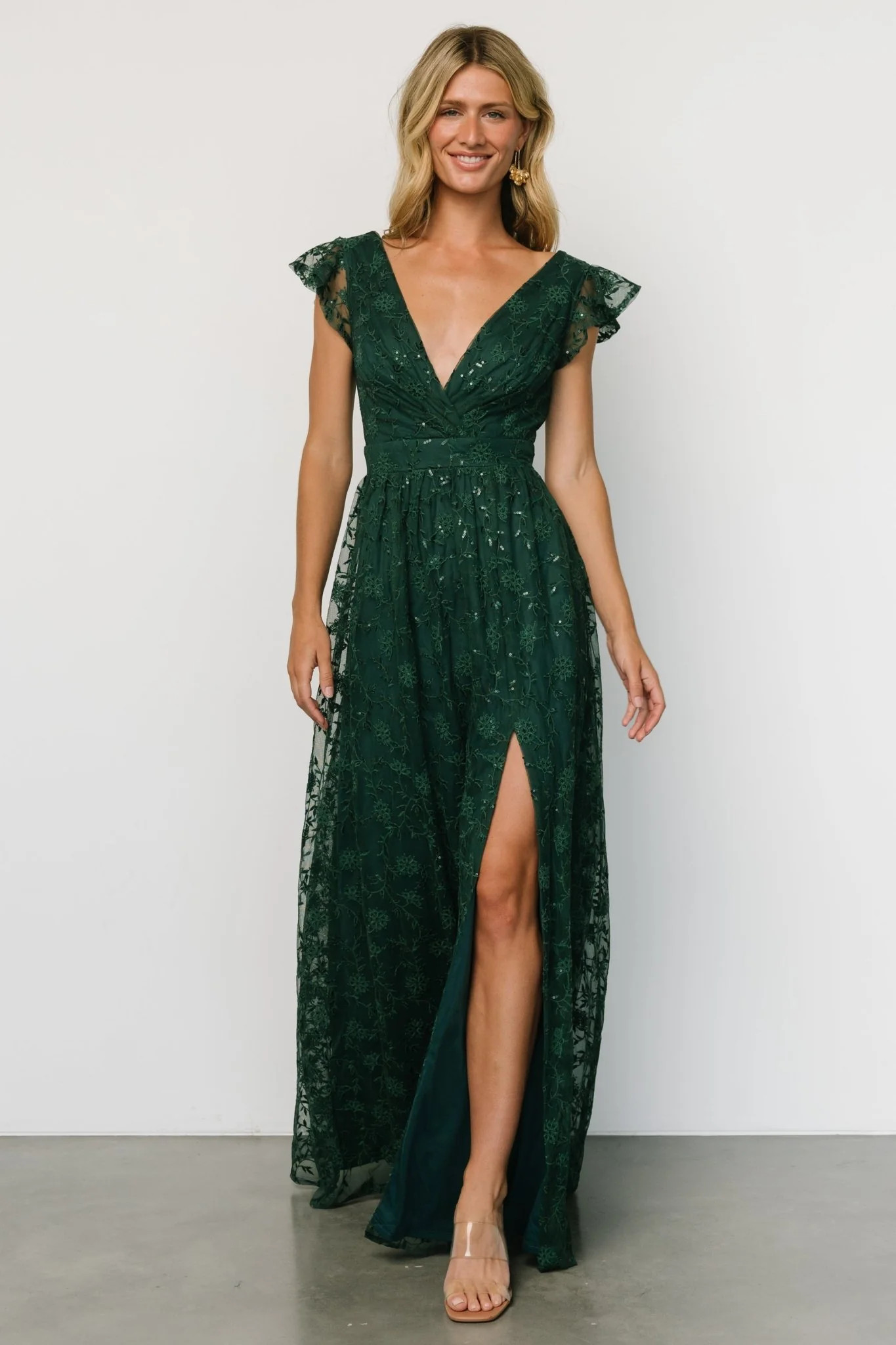 Alexa Embroidered Sequin Maxi Dress | Dark Green | Baltic Born