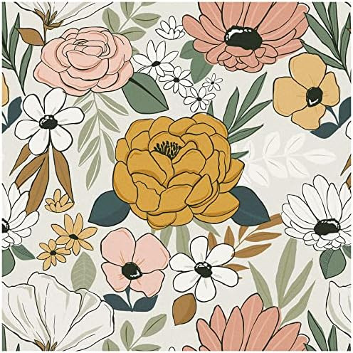 HAOKHOME 93217-2 Vintage Large Floral Peel and Stick Wallpaper Removable Daisy Leaf Mushroom/Sand... | Amazon (US)