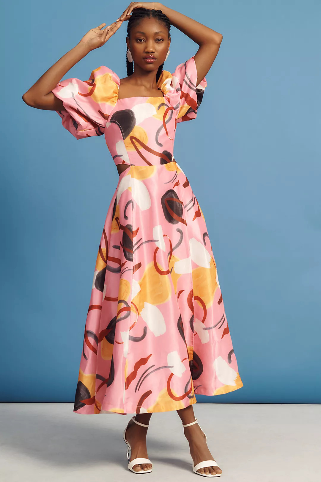 Aureta Studio Printed Puff-Sleeve Cutout Dress | Anthropologie (US)