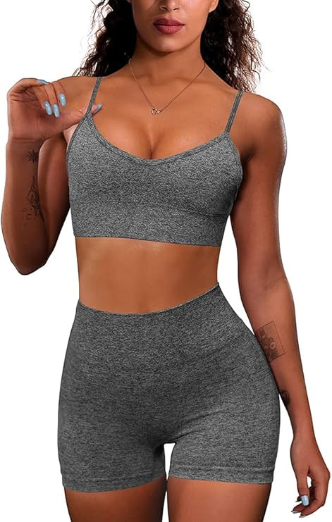 OQQ Yoga Outfit for Women Seamless 2 Piece Workout Gym High Waist Leggings with Sport Bra Set | Amazon (US)