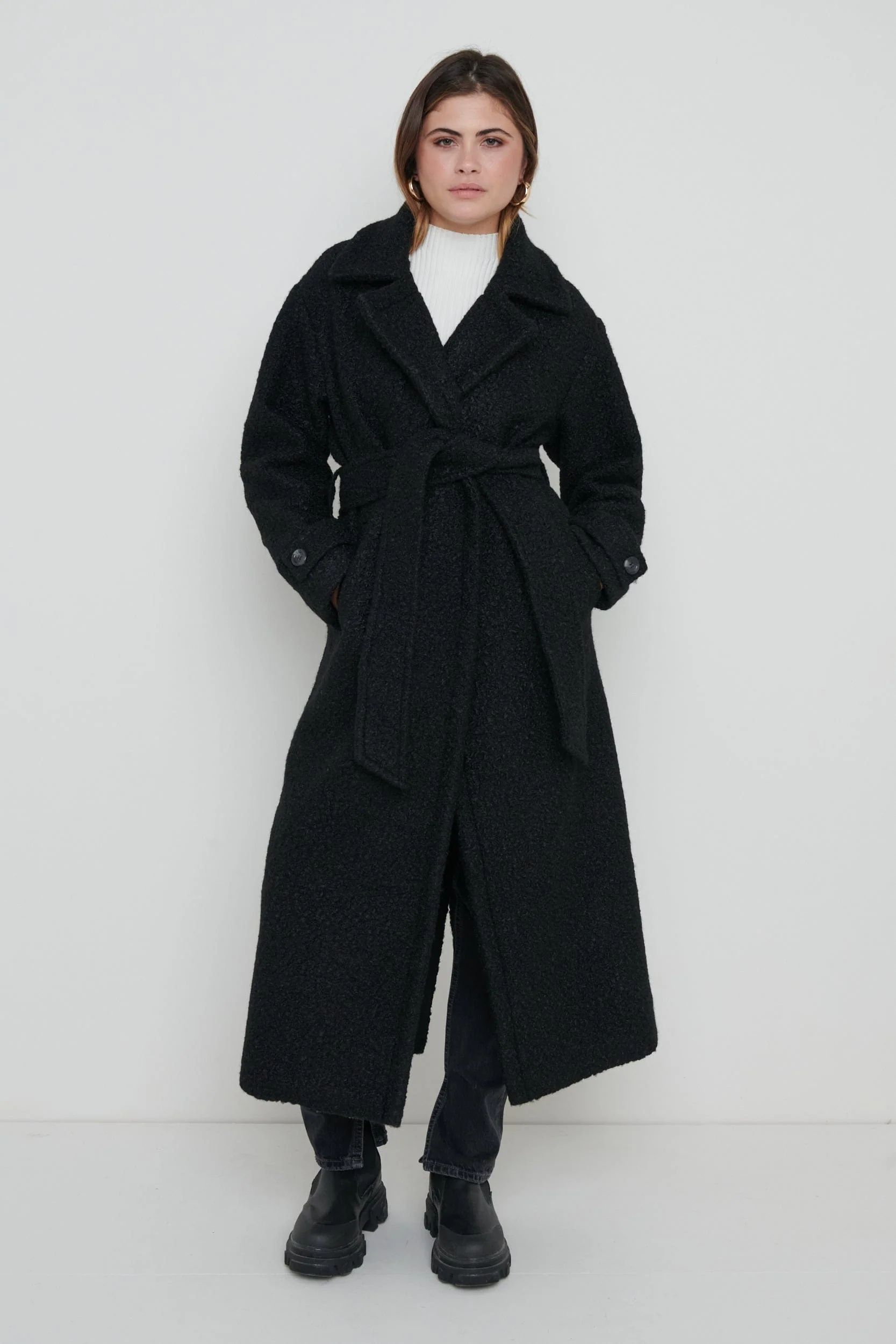 Grayson Boucle Oversized Coat - Black | Pretty Lavish (UK)