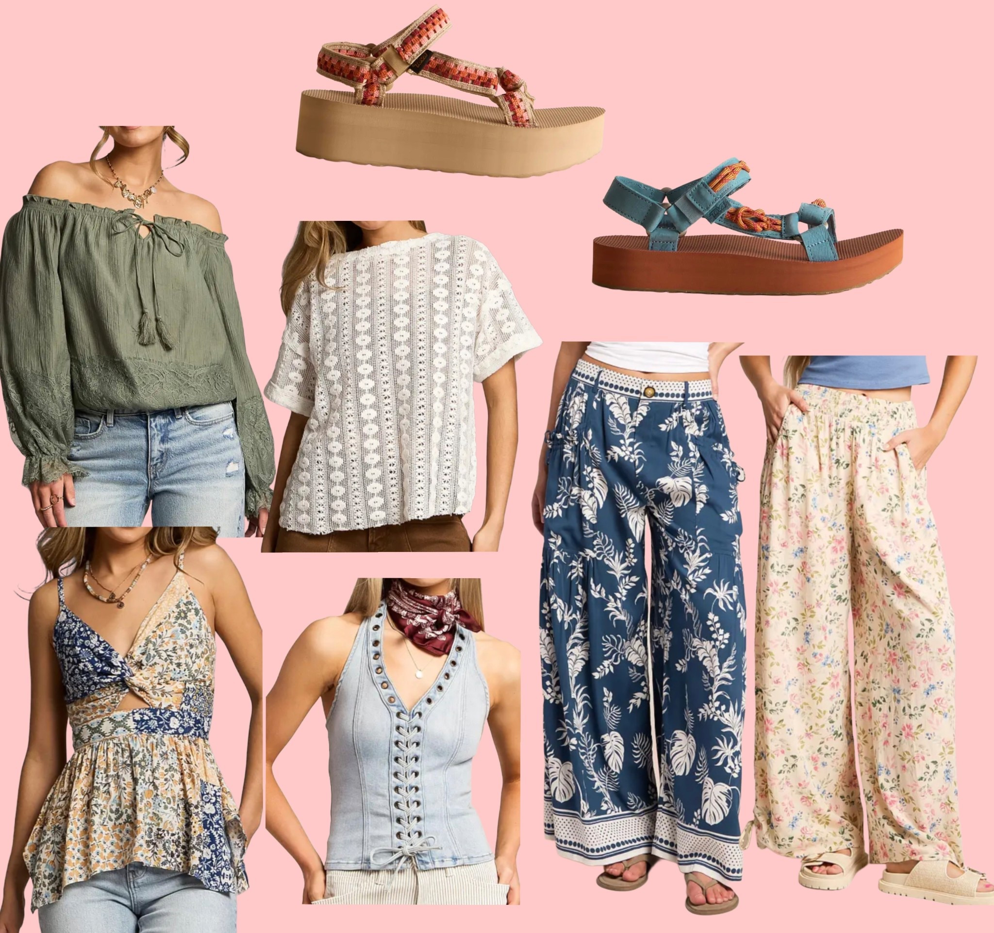 New beach pants and boho styles! Love the platform sandals and lace up denim top 

#LTKFestival #LTKootd #LTKSeasonal