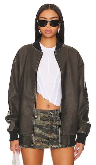 Ariel Faux Leather Bomber in Black | Revolve Clothing (Global)