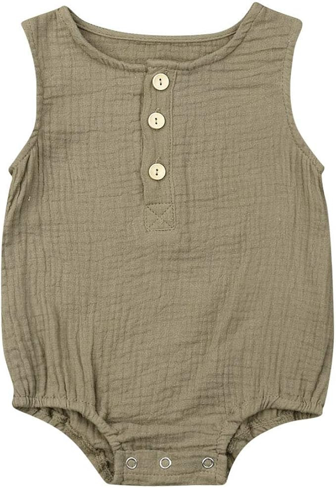 KMBANGI Newborn Baby Girl Boy Linen Outfit Sleeveless Romper Jumpsuit One-Piece Bodysuit | Amazon (US)