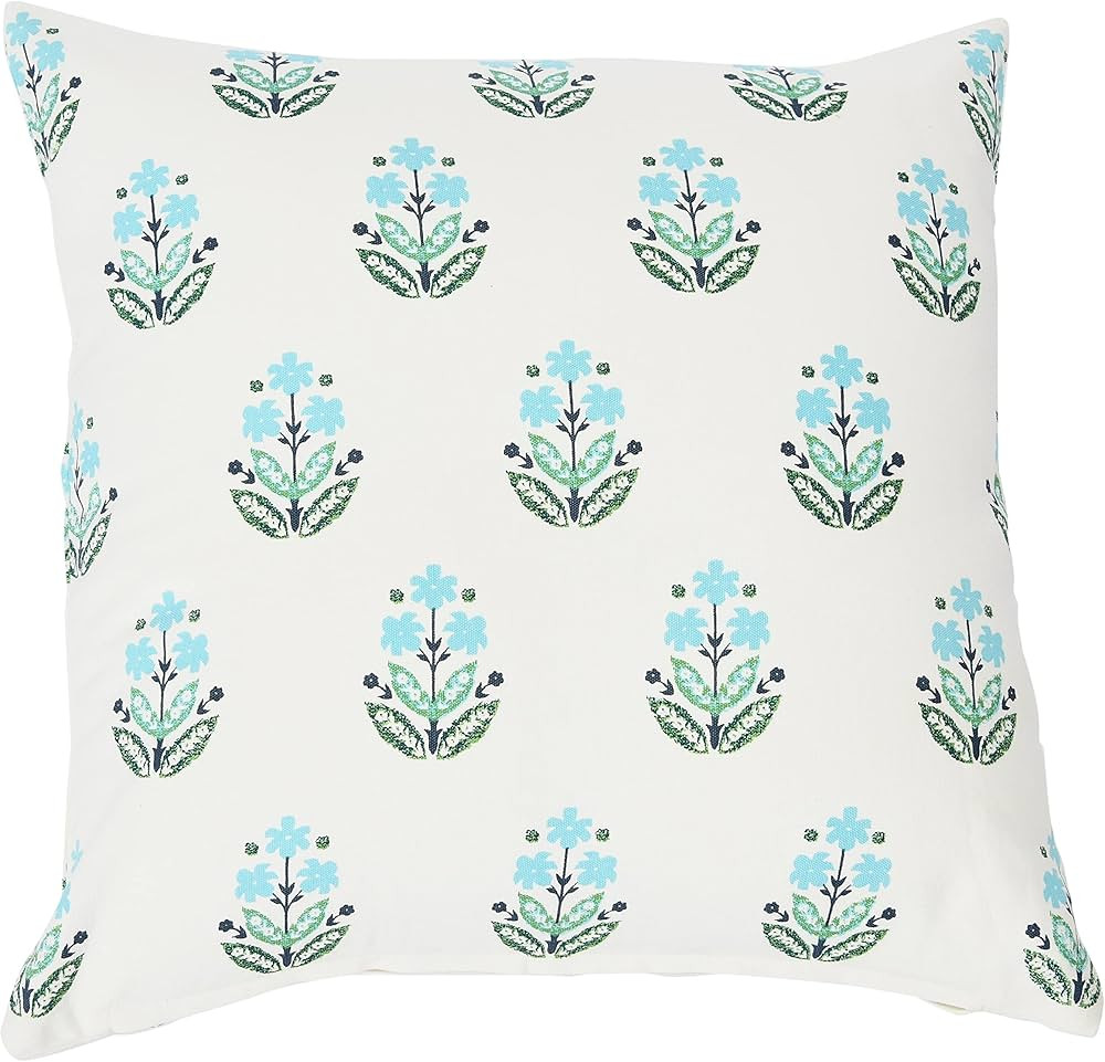 Creative Co-Op 20" Square Floral Print Cotton Pillow Cover, Cream | Amazon (US)