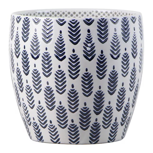allen + roth Small (0-8-Quart) 6.88-in W x 6.496-in H White and Navy Ceramic Planter with Drainag... | Lowe's