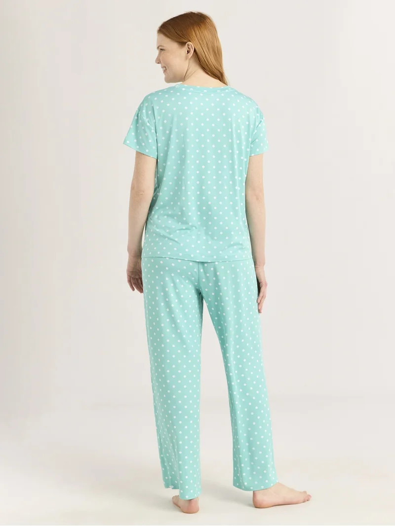 Joyspun Women's Short Sleeve Sleep Top and Open Leg Pants Pajama Set, 2-Piece, Sizes XS-3X | Walmart (US)