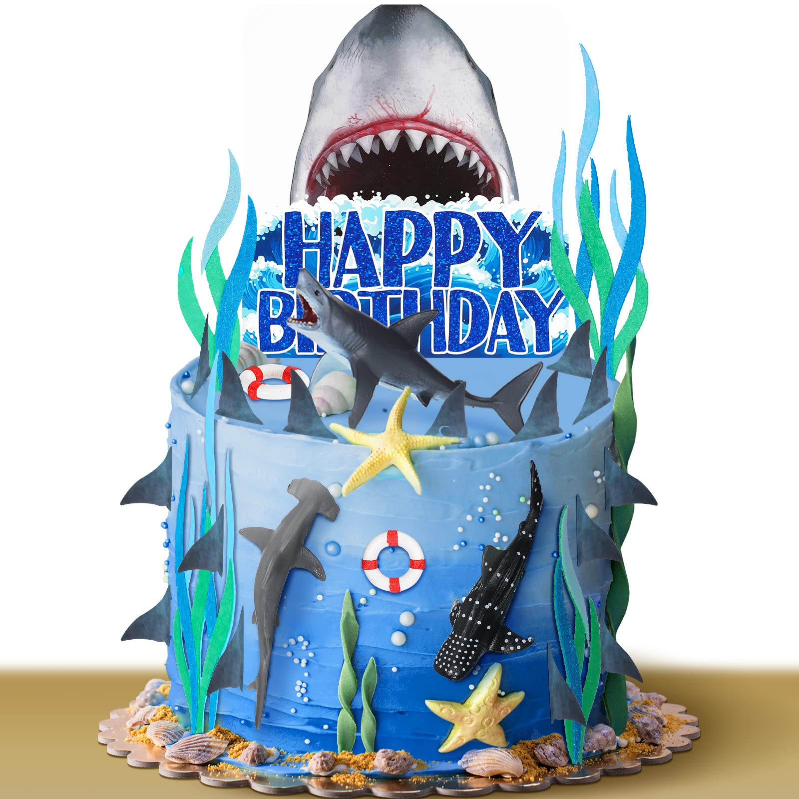 18 Pack Shark Cake Toppers for Shark Attack Sea Creatures Decor Shark Figurines Decorations Ocean... | Amazon (US)