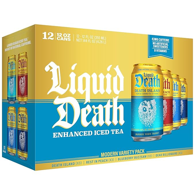 Liquid Death Iced Tea - Modern Variety, Less Sugar*, Boost of Caffeine, B Vitamins, No Artificial... | Amazon (US)