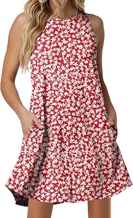 ANRABESS Women Summer Dress Built in Bra 2026 Casual Sleeveless Beach Sundress Flowy Tank Mini Sh... | Amazon (US)