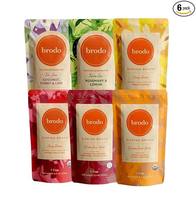 Brodo Broth Variety Pack | 1 Chicken, 1 Hearth, 1 Deeply Rooted, 1 Spicy Nonna, 1 Tom Yum, 1 Tusc... | Amazon (US)