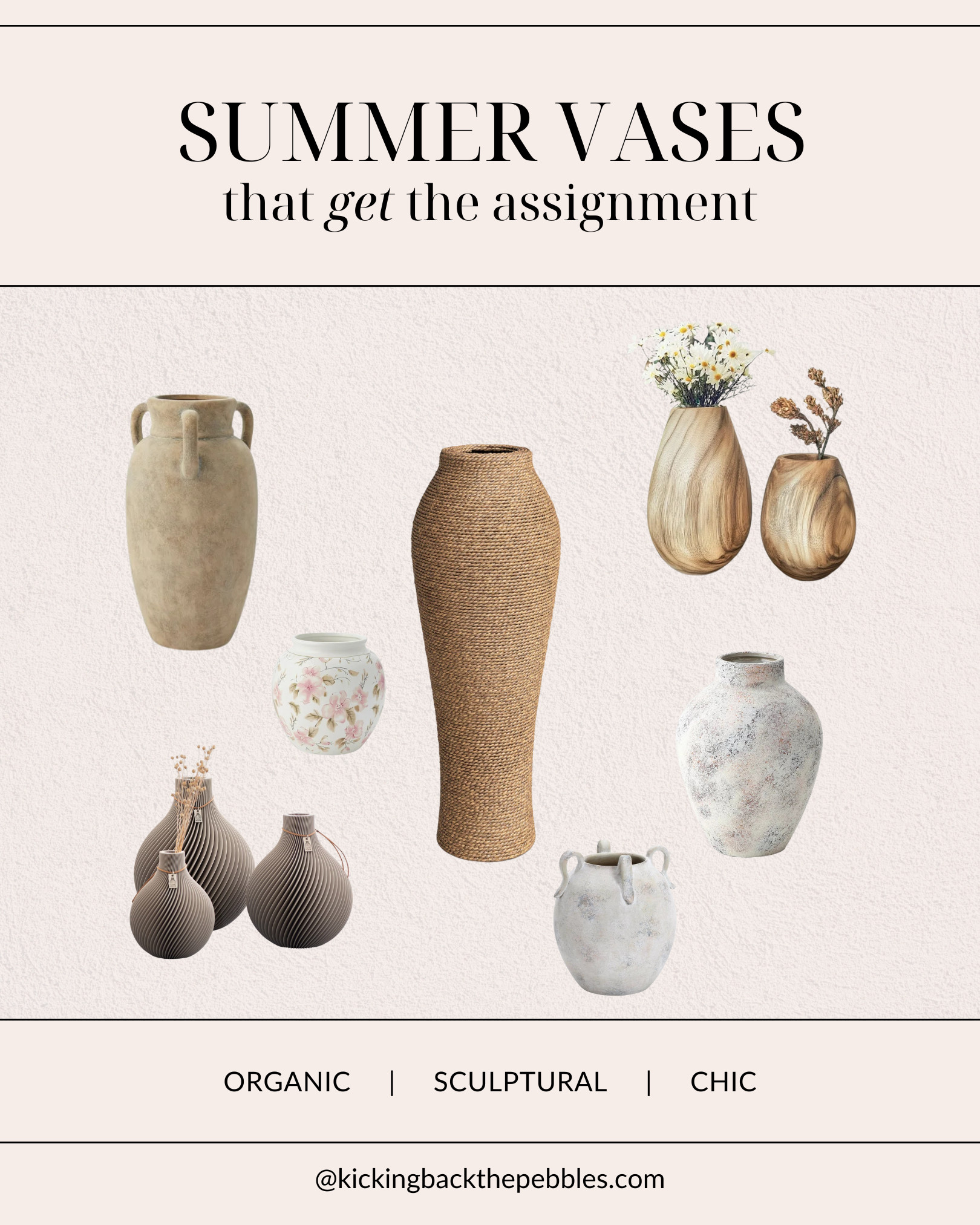 Summer florals deserve a moment—and these vases deliver. From sculptural curves to coastal textures, I’ve rounded up a few of my favorite vessels that do more than hold stems... they make the scene. 🌿✨ Tap to shop the edit that’s anything but ordinary. #LTKsummer #vasegoals #collectedhome #homeaccents #summertablescape #floralstyling #interiorinspo #modernorganic #curatedhome #shelfieapproved #homevignette 

 #LTKSeasonal #LTKHome