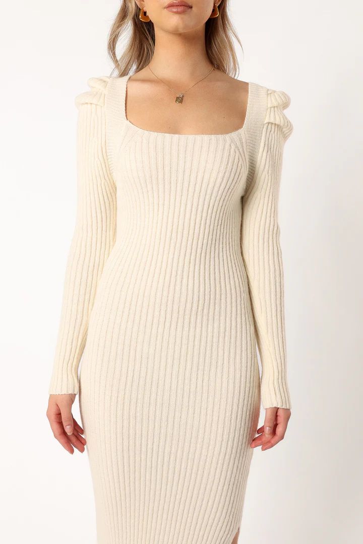 Camryn Puff Sleeve Knit Sweater Dress - Ivory | Petal & Pup (US)