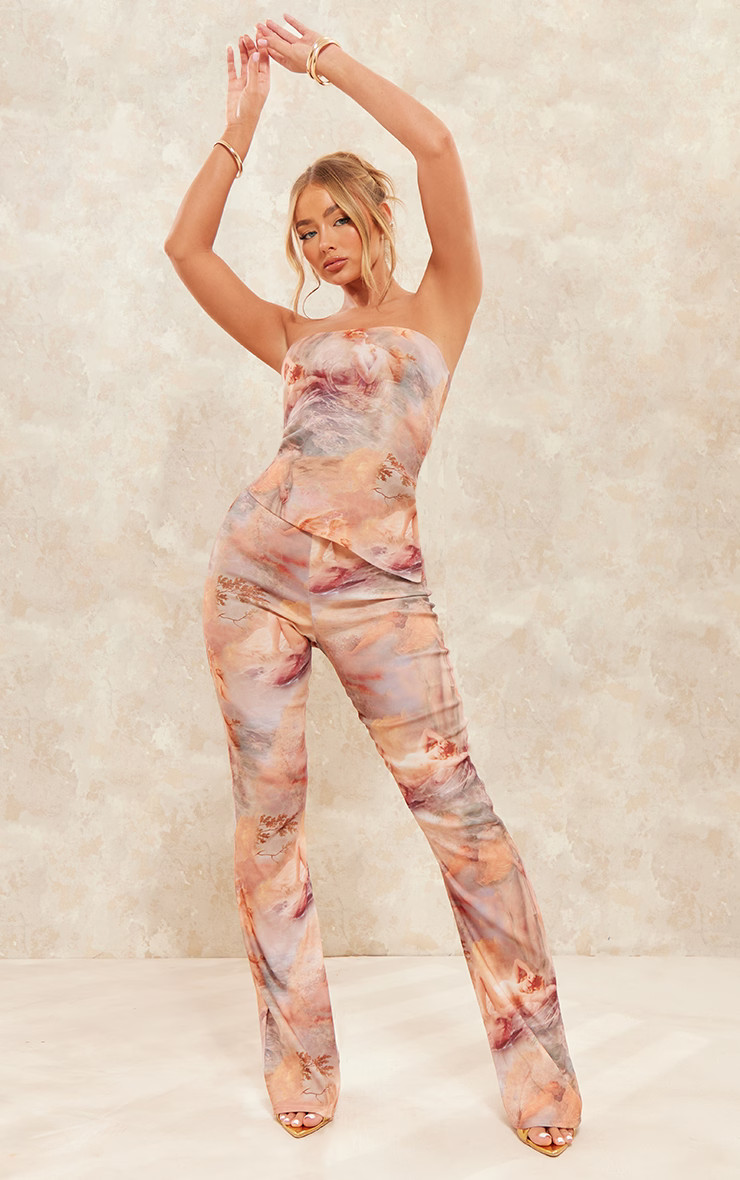 Nude Renaissance Print Stretch Woven Straight Leg Pants | PrettyLittleThing US