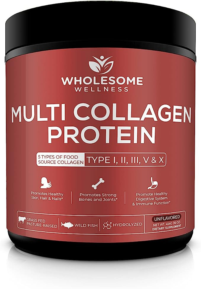 Multi Collagen Protein Powder Hydrolyzed (Type I II III V X) Grass-Fed All-in-One Super Bone Brot... | Amazon (US)