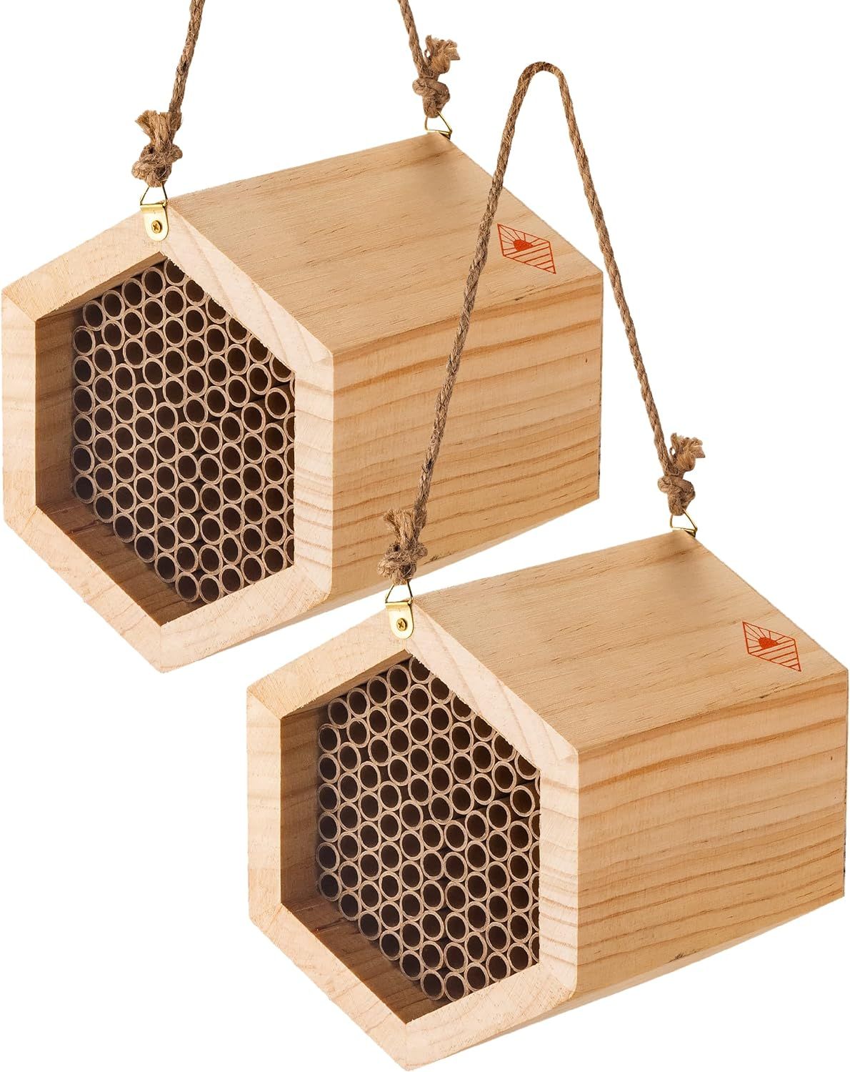 Mason Bee House 2 Pack, Outdoor Wooden Bee Houses with Cardboard Nesting Tubes, Wood Bee Hives fo... | Amazon (US)