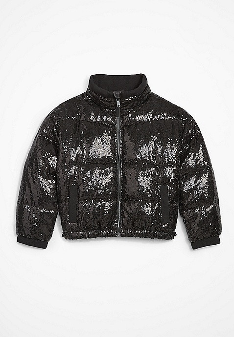 Girls Sequin Puff Coat | Maurices