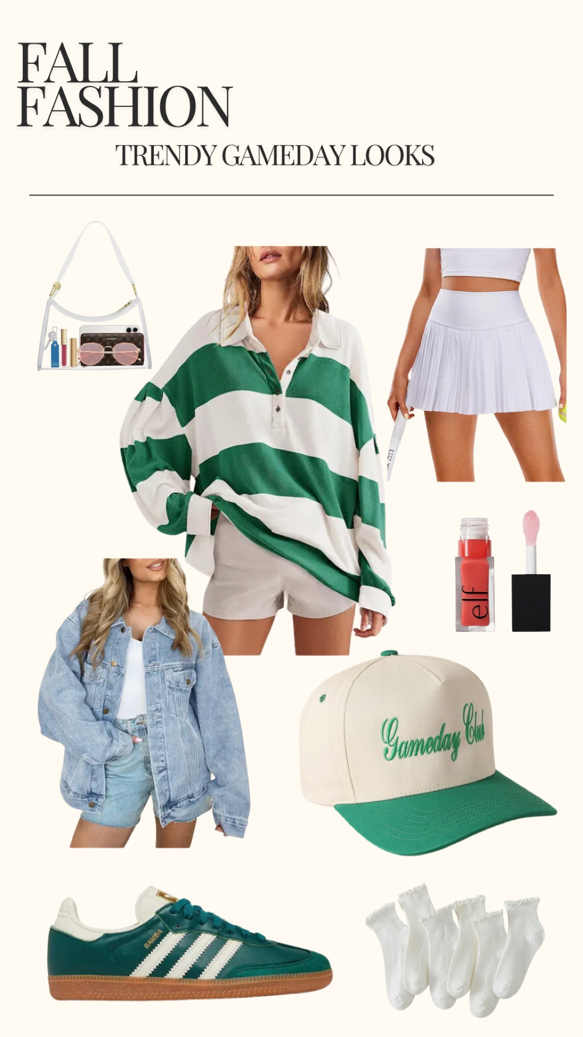 Wish I could go back to college and wear this outfit 🤭 Loving the oversized top with tennis skirt vibe! 

College look, oversized, preppy, collegiate, game day, football, nfl, pac12, fall fashion, stripes, polo, denim jacket , trucker hat

#LTKFallSale #LTKSeasonal #LTKStyleTip