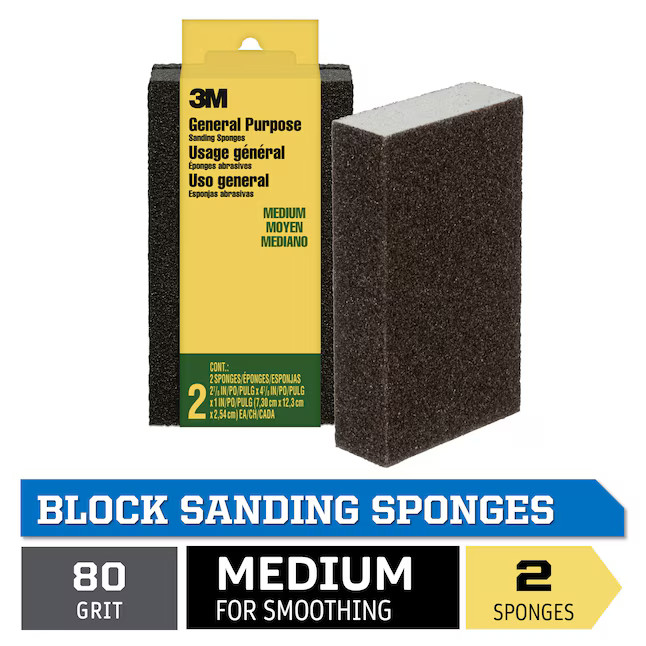 3M Medium 80-Grit Sanding Sponge 2.87-in x 4.87-in (2-Pack) | Lowe's
